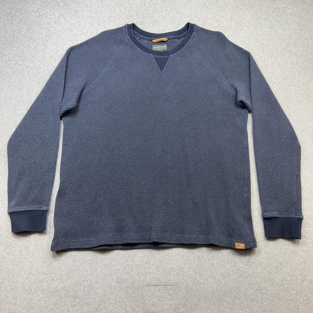 LL Bean Signature Waffle Crew Shirt Mens XXL Blue Slim Fit Heavy Outdoor Work
